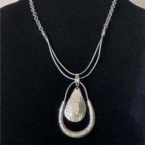 Chico's Silver Hammered Pendant Necklace